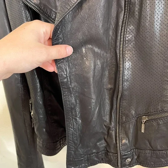 Cole Haan Leather Moto Jacket in Black Size Small